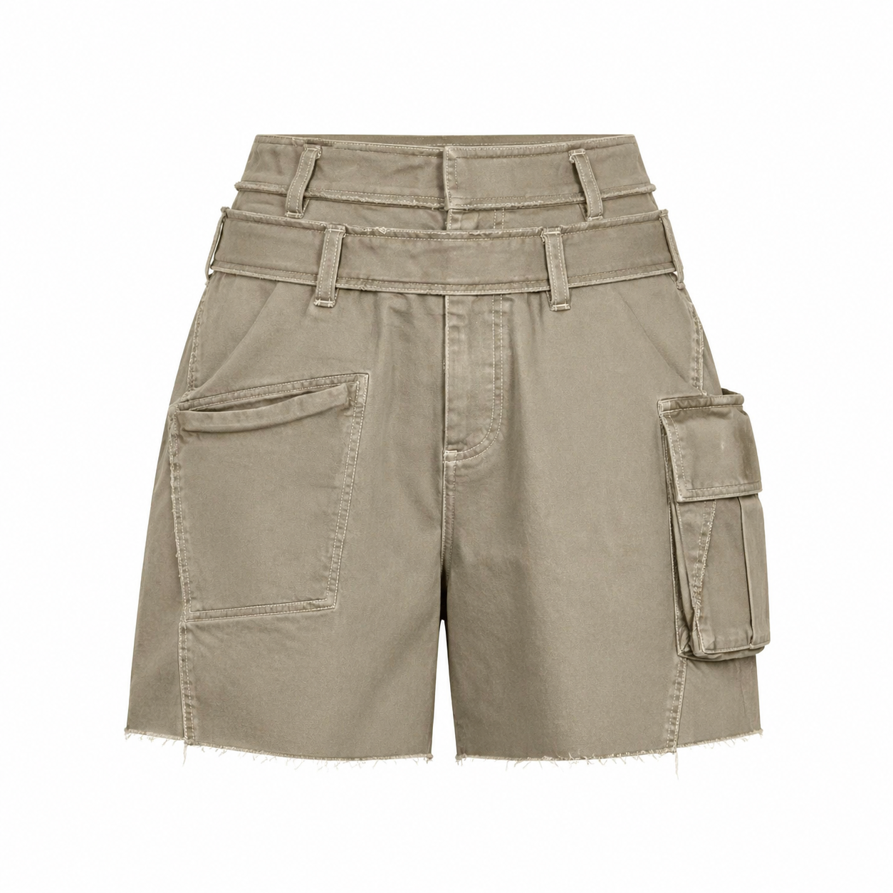 Deconstructed Double Waistband Utility Shorts