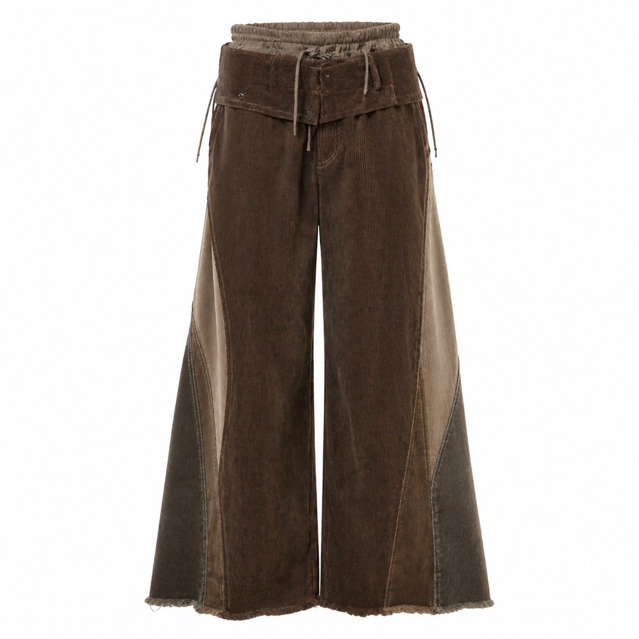 Deconstructed Corduroy Split-Waistband Wide-Leg Trousers